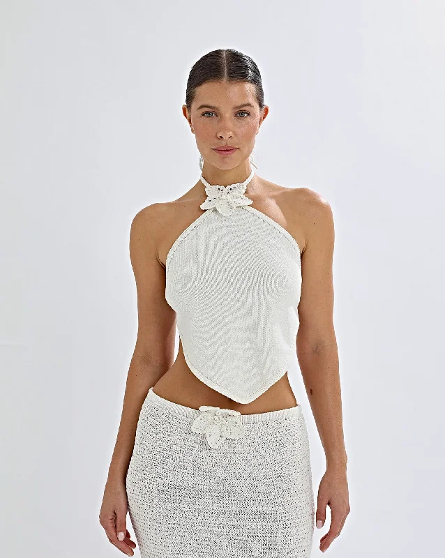 Eloise Knit Flower Top Off White Sustainable Organic