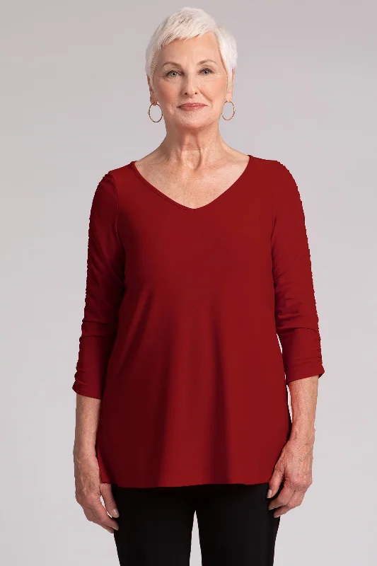 Revelry Top with Rusched Sleeve | Red Modern Women's 