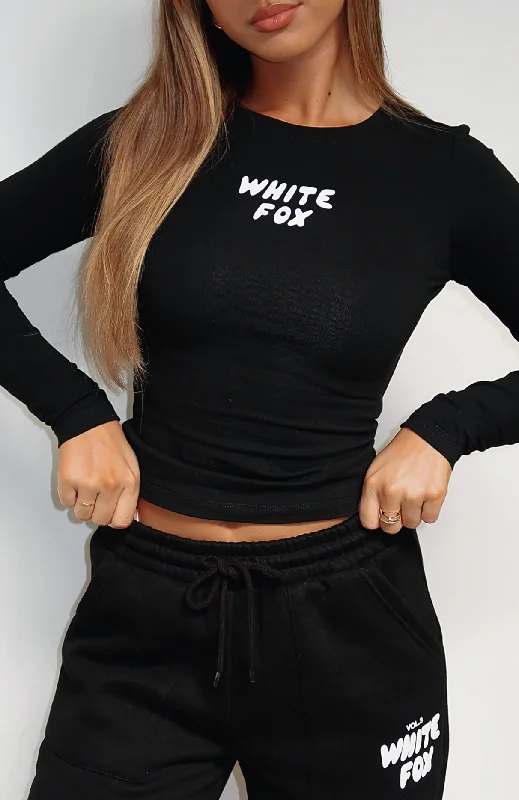 Young And Impatient Long Sleeve Baby Tee Black Dynamic Women's High - energy