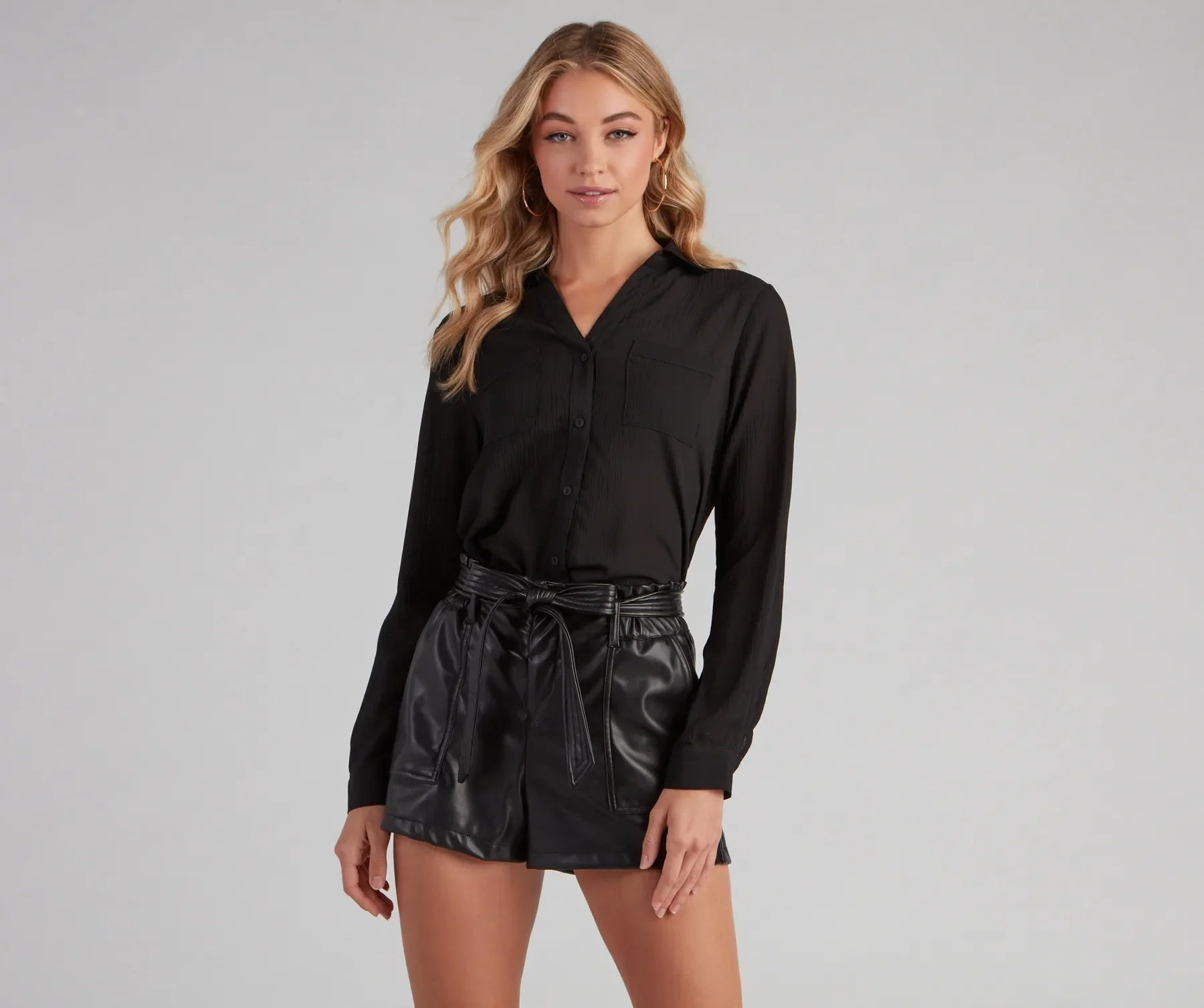 Chic Button-Down Chiffon Top Compression
