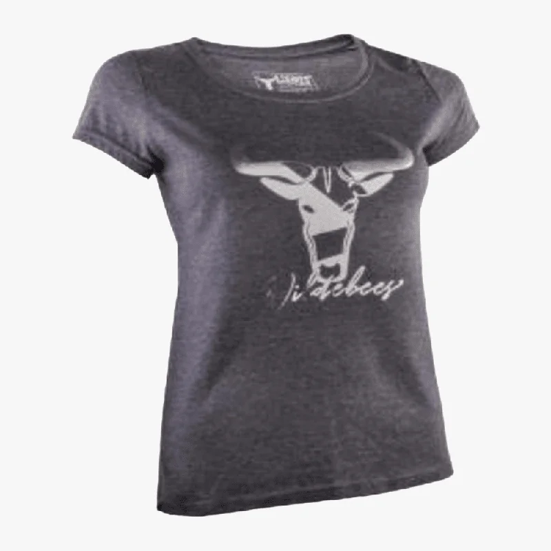 Wildebees Ladies Geo Foil Short Sleeve Tee Charcoal Mel Feminine Women's Soft 
