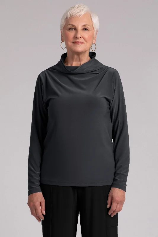 Funnel Neck Top | Graphite Cool Women's Distressed