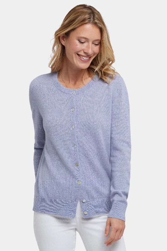Cashmere Crewneck Cardigan - Heather Light Blue Refined Women's 
