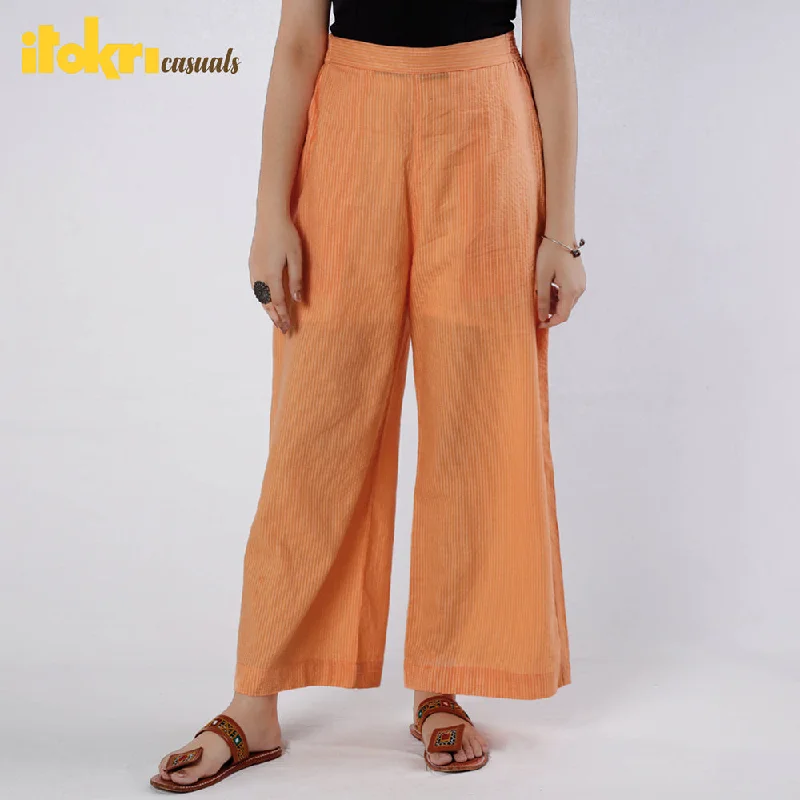 Orange - Running Stitch Cotton Palazzo by iTokri Casuals Dapper Women's Bow - adorned