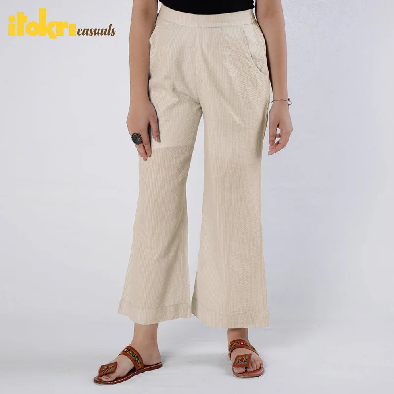 Grey - Running Stitch Cotton Palazzo by iTokri Casuals Confident Women's High - fashion