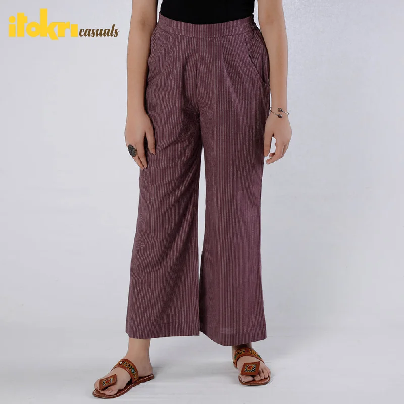 Purple - Running Stitch Cotton Palazzo by iTokri Casuals Practical Women's Quick - dry