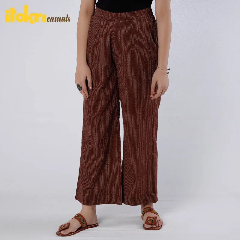 Brown Running Stitch Cotton Palazzo by iTokri Casuals Sleek Women's Metallic
