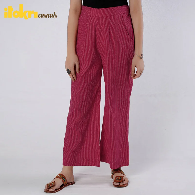 Pink - Running Stitch Cotton Palazzo by iTokri Casuals Unique Women's Upcycled