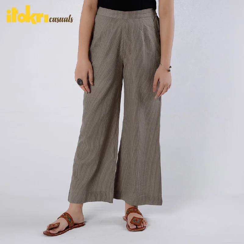 Brown - Running Stitch Cotton Palazzo by iTokri Casuals Modern Women's 