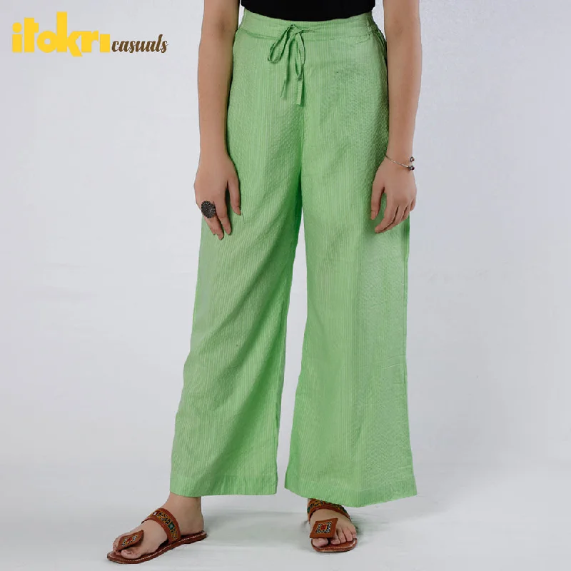 Light Lime Green - Running Stitch Cotton Palazzo Hip Women's Urban