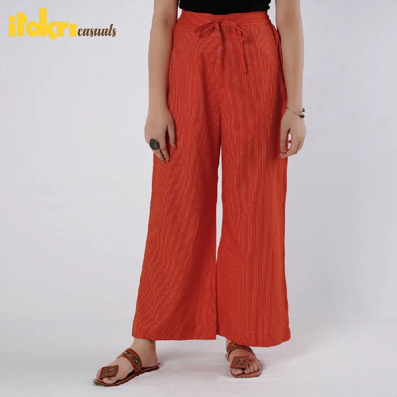 Orange - Running Stitch Cotton Palazzo by iTokri Casuals Relaxed Women's 