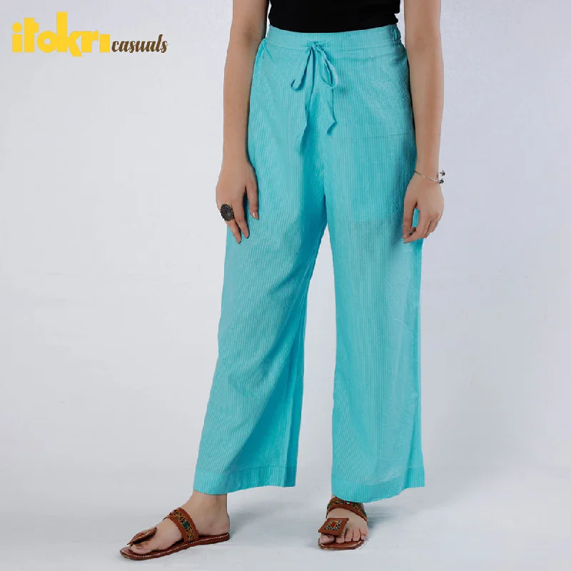 Electric Blue - Running Stitch Cotton Palazzo European
