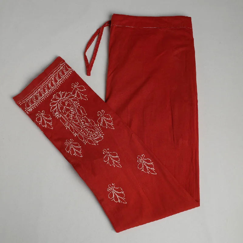 Red - Lucknow Chikankari Hand Embroidery Cotton Lycra Cropped Pant (Free Size) Rugged Women's Outdoor Red - Lucknow Chikankari Hand Embroidery Cotton Lycra Cropped Pant (Free Size) Rugged Women's Outdoor
