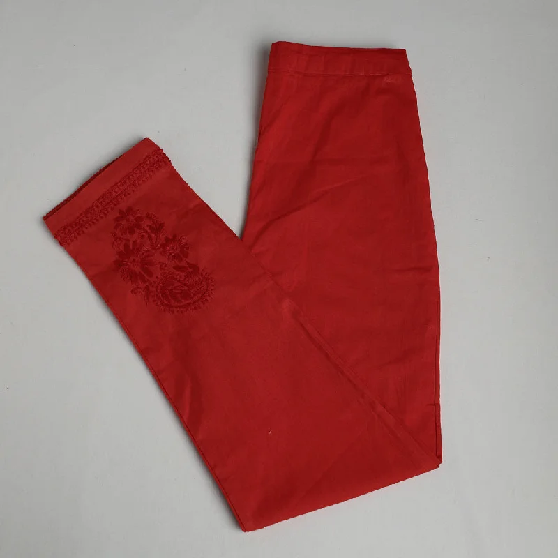 Red - Lucknow Chikankari Hand Embroidery Cotton Lycra Cropped Pant (Free Size) Hip Women's Retro Red - Lucknow Chikankari Hand Embroidery Cotton Lycra Cropped Pant (Free Size) Hip Women's Retro
