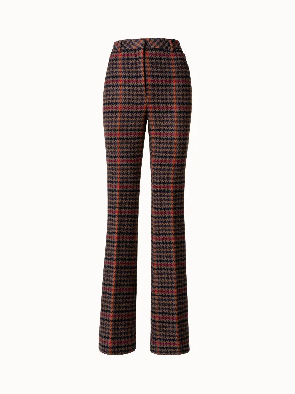 Checked Wool Bootcut Pants Laid - back Women's Style