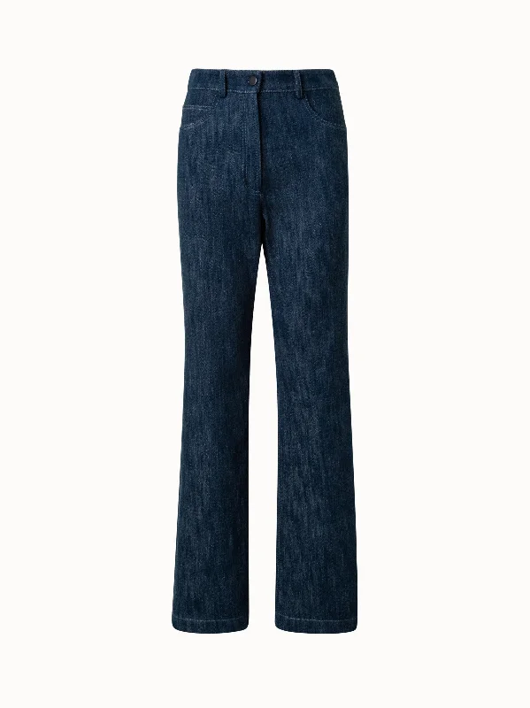 Cotton Denim Straight Leg Pants Athletic Women's 