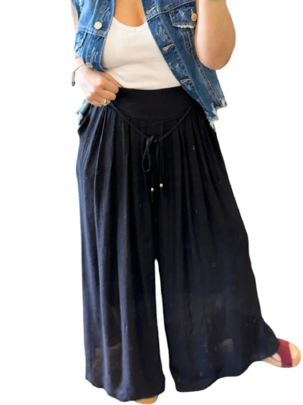 Elastic Waist Drawstring Wide Leg Pants In Black Elegant Women's 