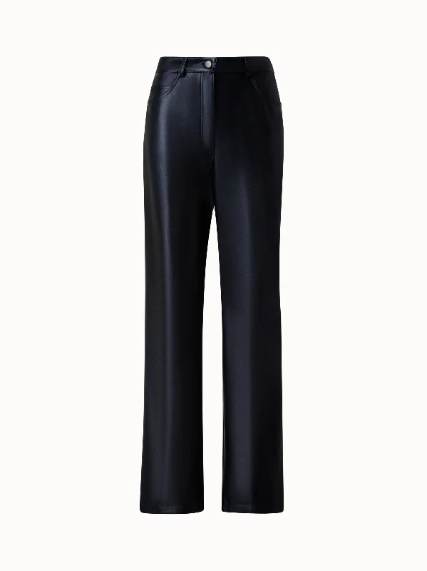 Faux Leather Straight Leg Pants Youthful Women's Pop