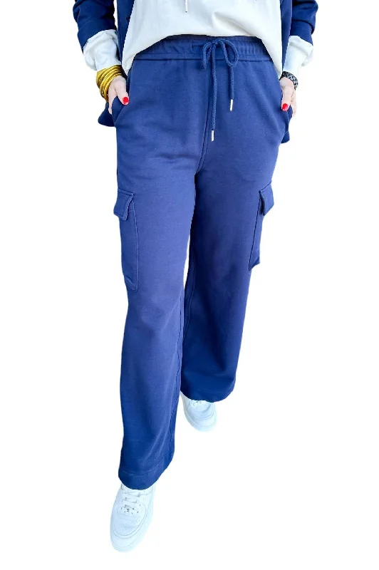 French Terry Relaxed Wide Leg Cargo Sweats In Navy Contemporary 