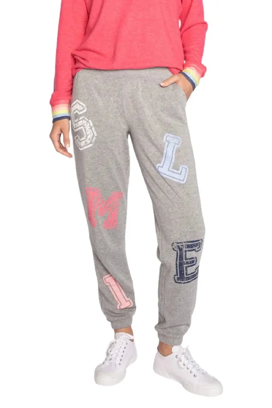 Happy Things Smiley Sweatpants In Heather Grey Polished Women's Silk