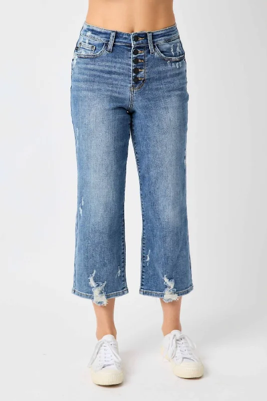 High Waist Wide Leg Cropped Jeans In Denim