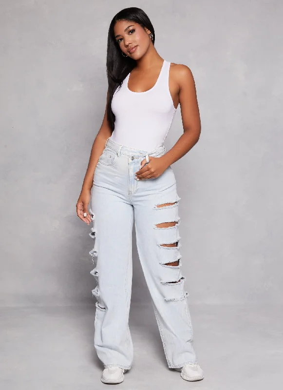 Highway Distressed Wide Leg Jeans