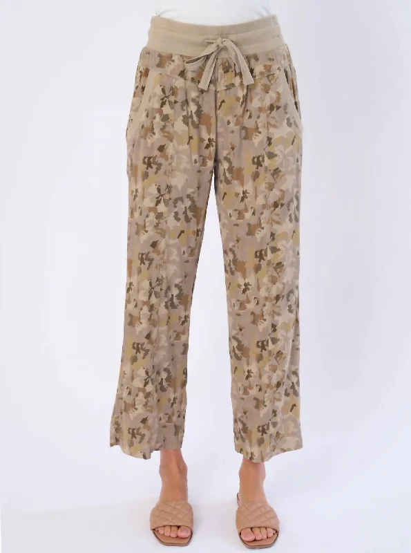 Natia Pants In Abstract Camo  Floral Print Artistic Women's Hand - painted