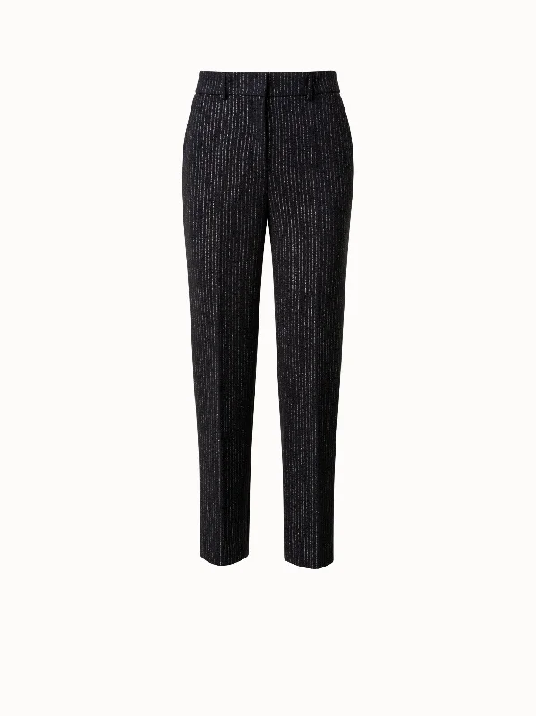 Pebble Crêpe Tapered Pants with Metallic Pin Stripes Bold Women's Animal Print