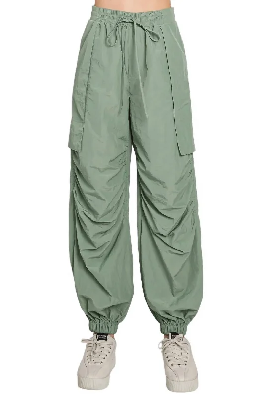 Ruched Cargo Pants In Sage Classic Women's Tweed