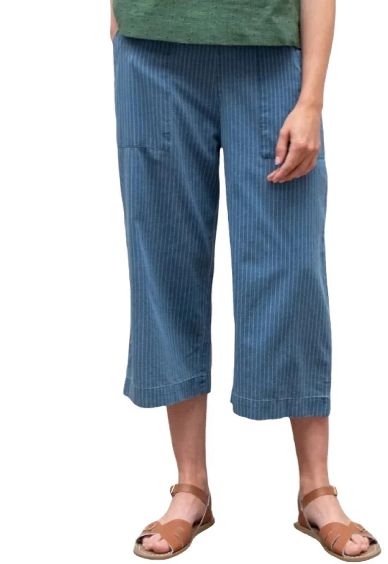 Striped Denim Culottes Trouser In Denim Stripe Feminine Women's Soft 