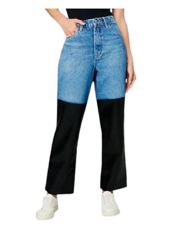 The Baxter Straight Leg Jeans In Blue And Black Faux Leather