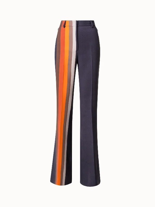 Wool Double-Face Bootcut Pants with Superimposed Letters Print Refined Women's Classic 