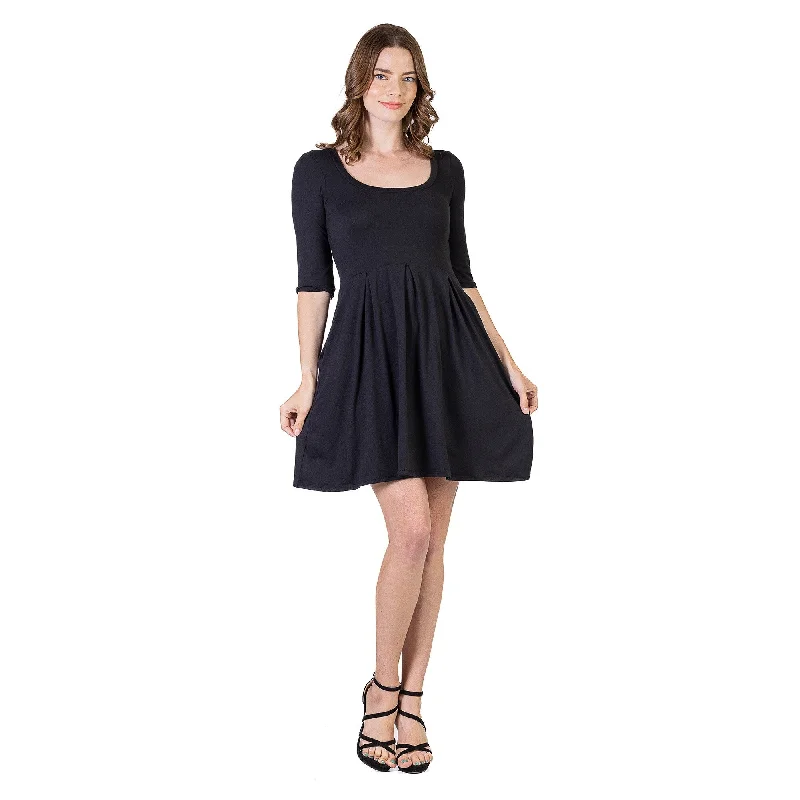 24seven Comfort Apparel Three Quarter Sleeve Fit and Flare Mini Dress