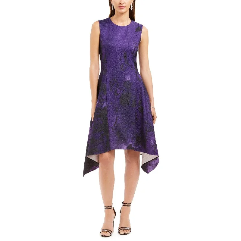 N Natori Women's Abstract Floral Jacquard A Line Dress Purple Size 4