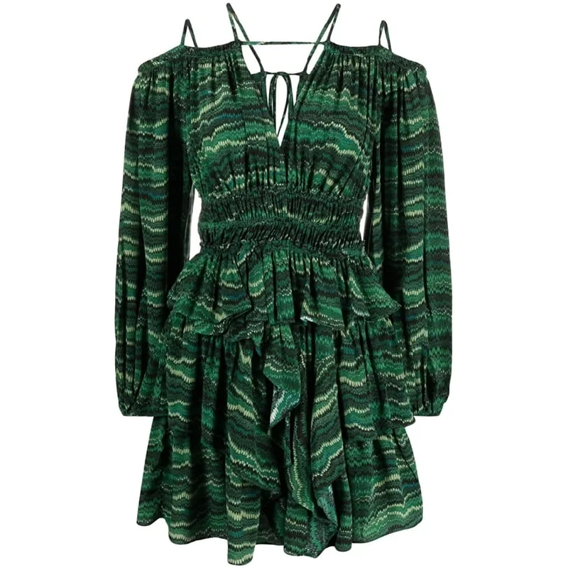 Ulla Johnson Women's Peacock Green Silvia Off The Shoulder Long Sleeve Mini Dress