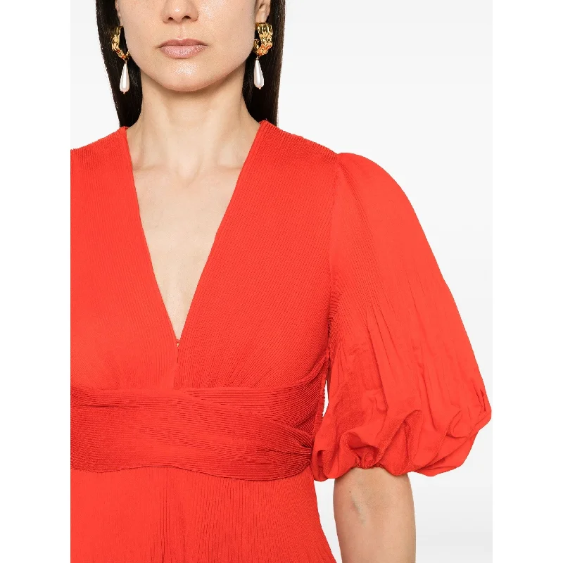 Zimmermann Pleated Midi Dress Tomato