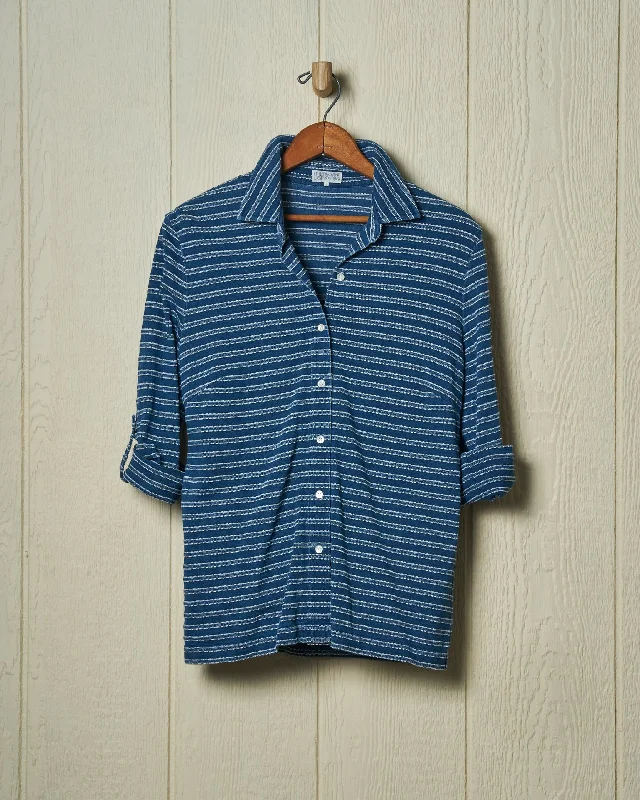 Avalon Indigo Knit Top in Mid-Wash Jacquard Stripe