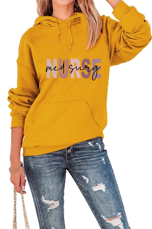 WOMEN NURSE PRINTING CASUAL LOOSE FIT HOODED TOP