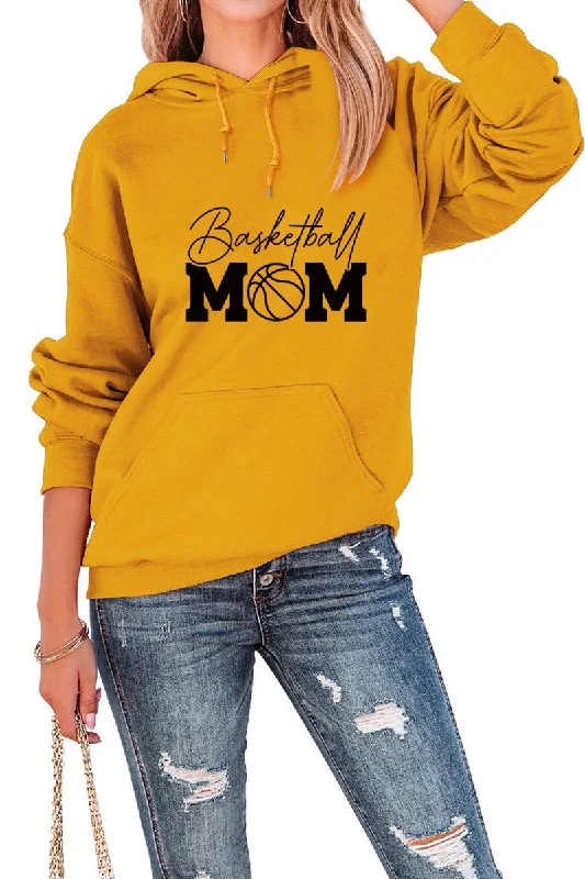 WOMEN BASKETBALL PRINT LOOSE HOODED SWEATSHIRT