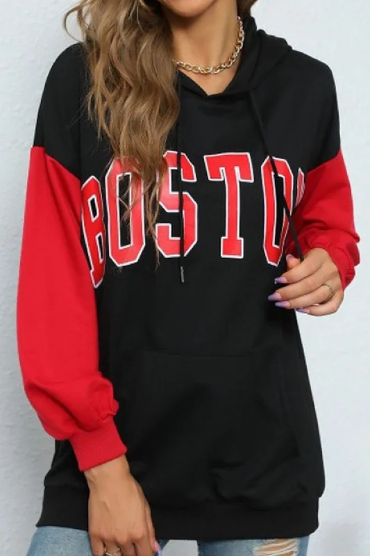 WOMEN LETTER PRINTING LONG SLEEVE CASUAL HOODIE Sophisticated Women's Tailored