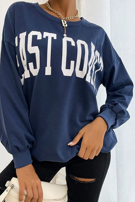 WOMEN LETTERING PRINT CREW NECK SWEATSHIRT Polished Women's Silk