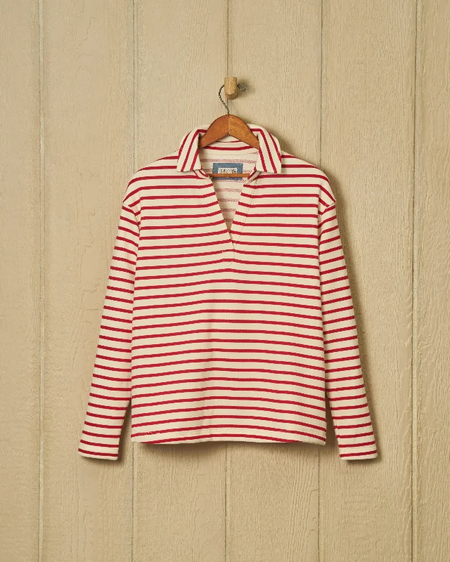 Inlet Pullover in Cream/Red Loopback Terry