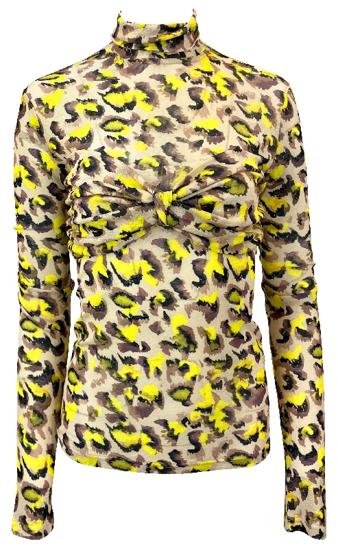 Nanushka Sila Turtleneck Top in Watercolor Leopard