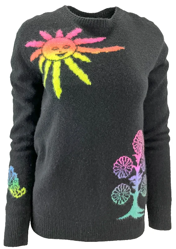 The Elder Statesman Paint Butterfly Sweater in Black/Neon Rainbow