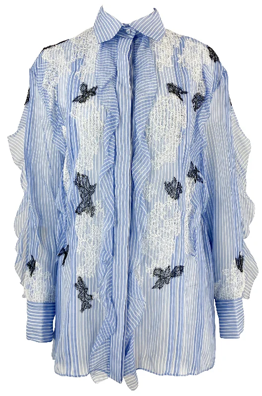 Valentino Ruffle and Lace Blouse in Light Blue Refined Women's Hand - crafted
