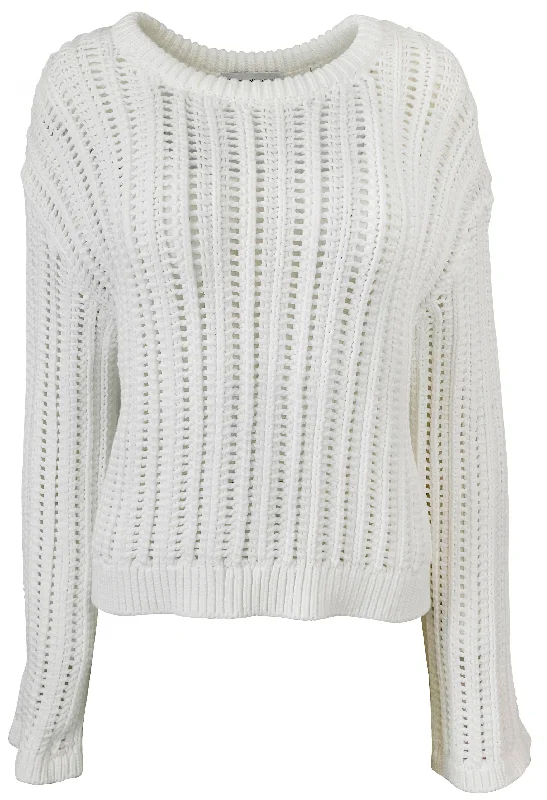 White + Warren Open Knit Sweater in White