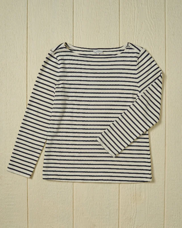 Women’s Breton Stripe Boatneck Tee in Off White/Navy