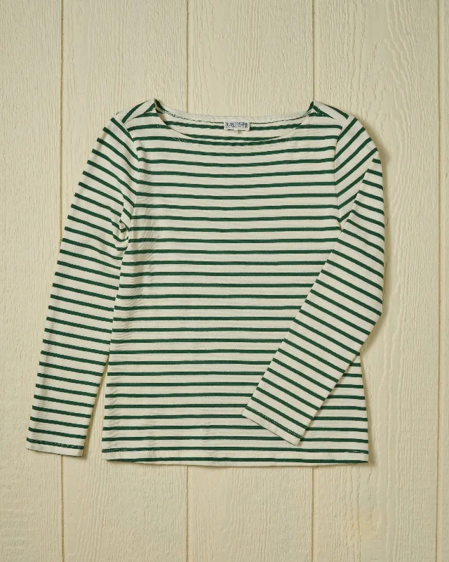 Women’s Breton Stripe Boatneck Tee in Off White/Spruce