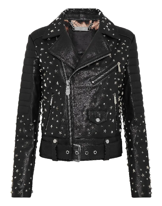 Leather Biker oversize stars Studs